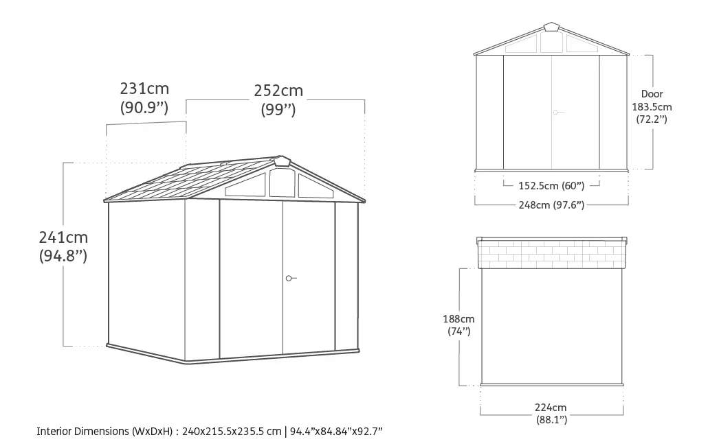 Сарай "Стронгхолд 8x8" (размеры 252 x 231 см) серый (Stronghold)