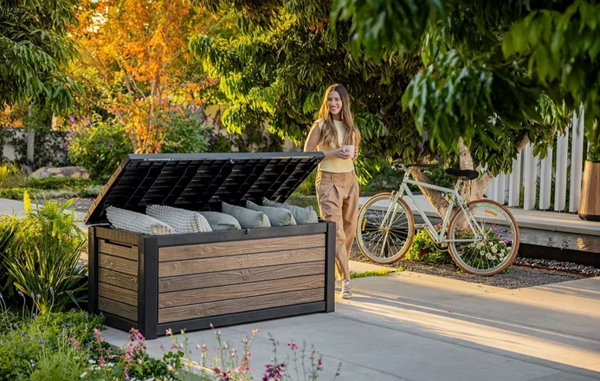 Комплект для хранения: скамья "Deco Garden Bench" + сундук "Deco deck" 630л (темно-коричневый)