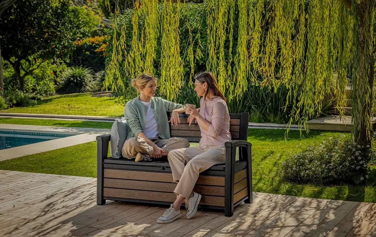 Комплект для хранения: скамья "Deco Garden Bench" + сундук "Deco deck" 630л (темно-коричневый)