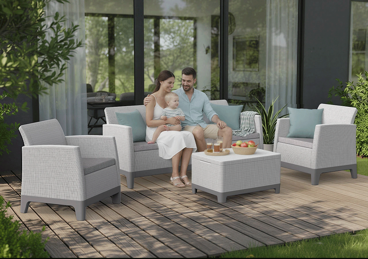 Комплект мебели Сканди Форма (Scandi Forma set with 2 seater sofa and storage box jute table Ash grey & Storm Grey) св.серый