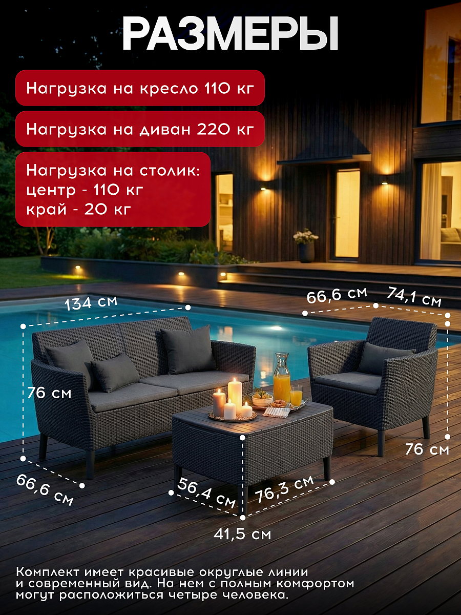 Комплект мебели Салемо сет (Salemo set) графит