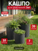 Цилиндрическое кашпо под ротанг 3 шт (Keter 3 size) графит